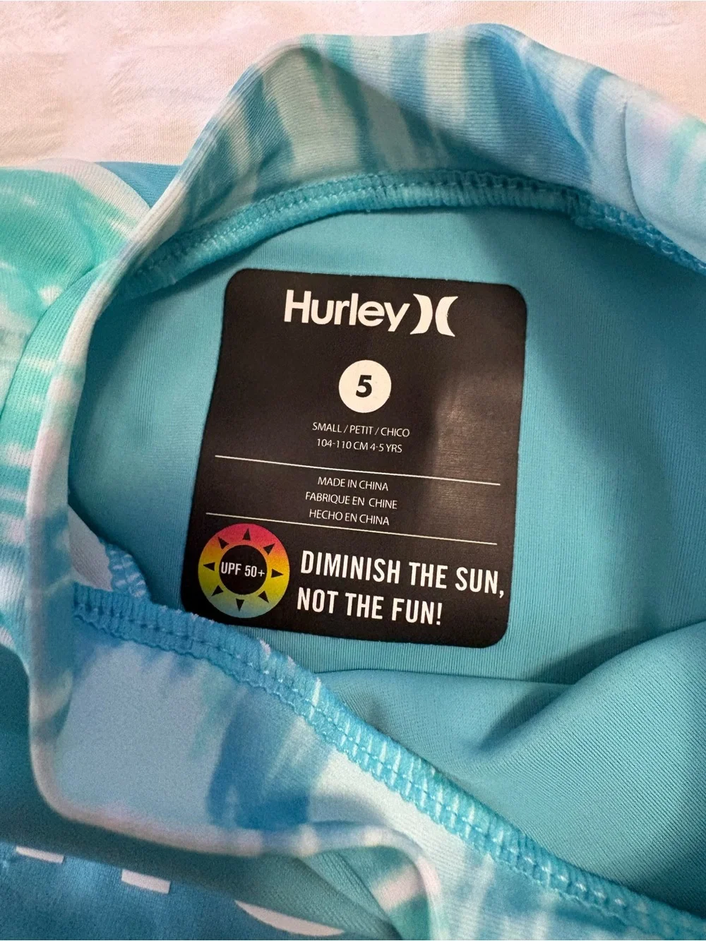 Hurley Teal and Aqua Girls Rash Guard Swim Top & Reversible Bottom
